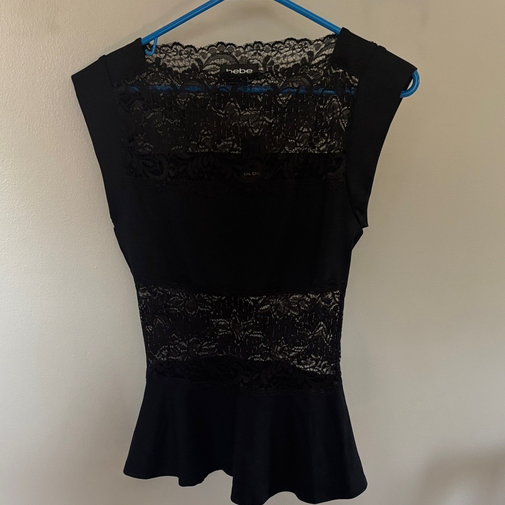 Bebe Black Lace Sleeveless Top